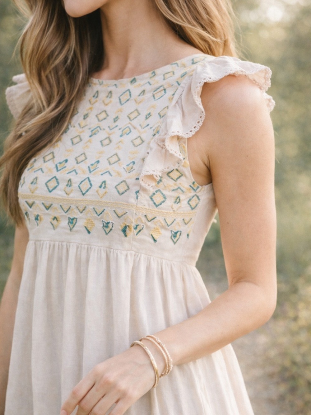 Embroidered Ivory Ruffle-Sleeve Sundress - Picture 4 of 5